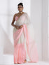 Candy Pink and Matcha Fusion Georgette Saree with Self-Blouse Fabric