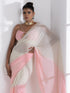 Candy Pink and Matcha Fusion Georgette Saree with Self-Blouse Fabric