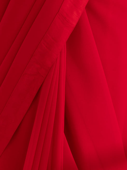 Ferrari Red Georgette Saree with Red Posh Border & Blouse Fabric