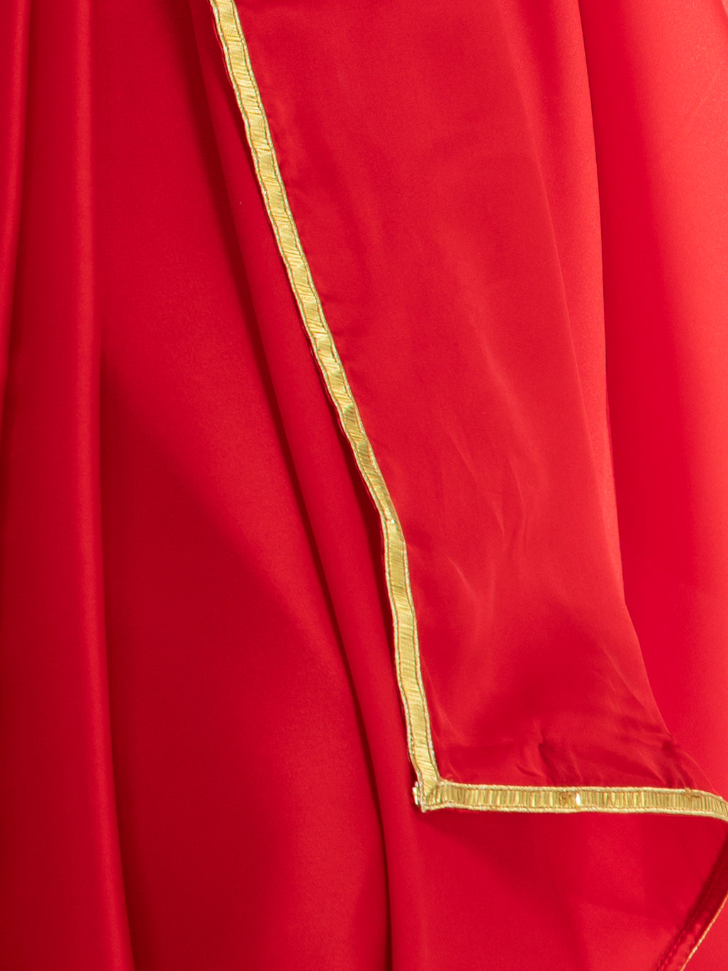 Red Satin Saree with Lace and Red Blouse Fabric