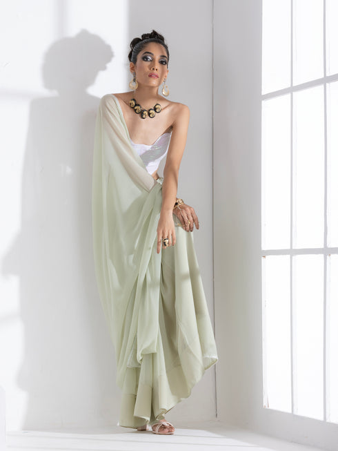 Macha Georgette Saree with Lace and Iridescent Sequin Blouse Fabric
