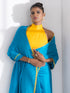Pacific Blue Satin Saree with Yellow Lace & Posh Blouse Fabric