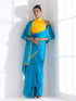 Pacific Blue Satin Saree with Yellow Lace & Posh Blouse Fabric