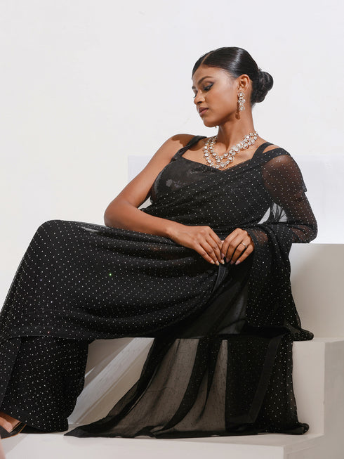 Diamonte Spell Bound Black with Silver Chiffon Saree