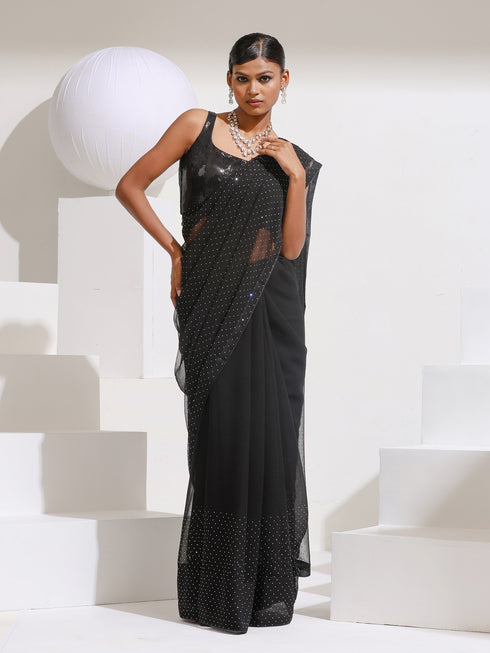Diamonte Spell Bound Black with Silver Chiffon Saree