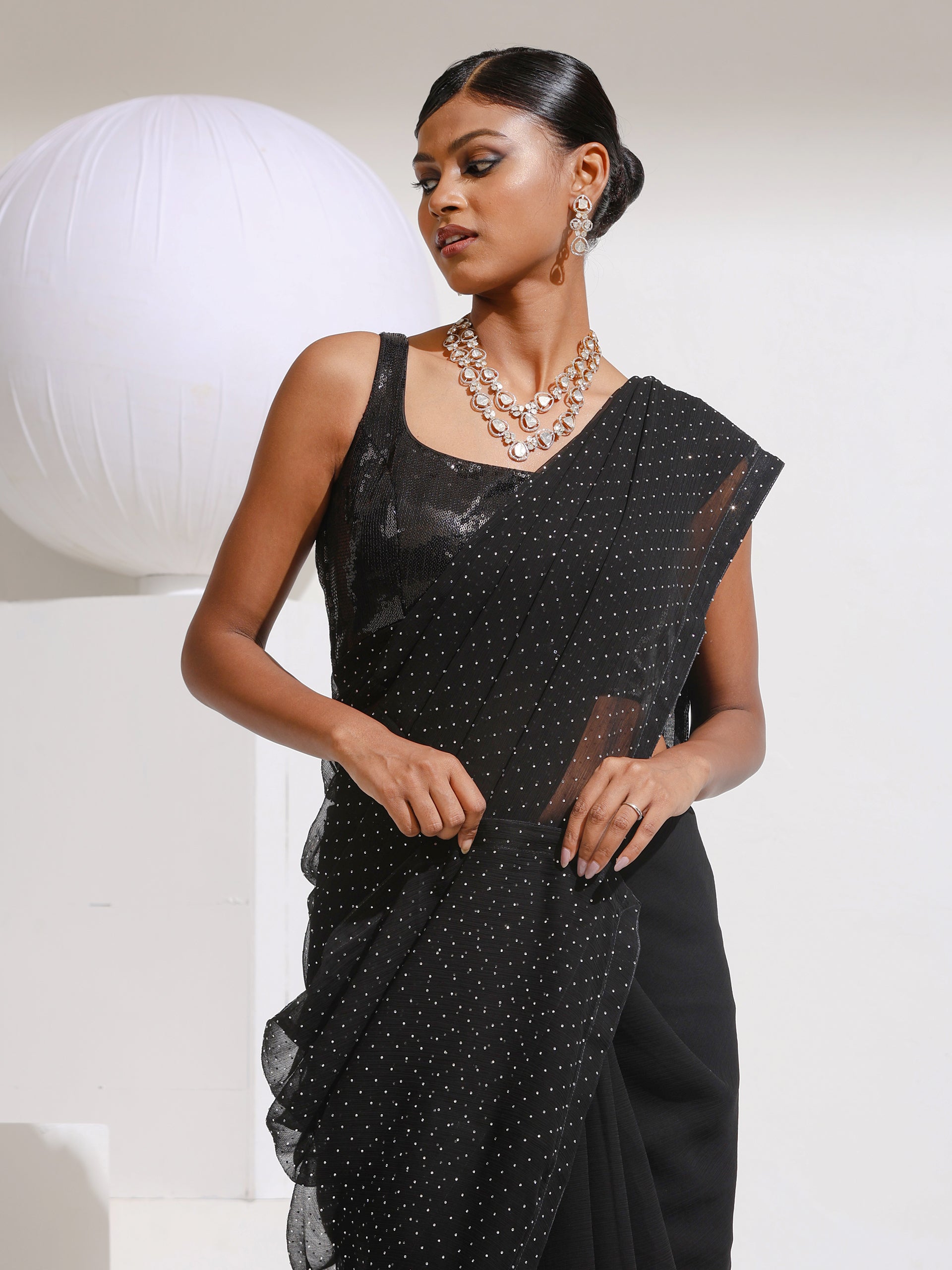 Diamonte Spell Bound Black with Silver Chiffon Saree