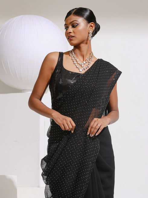 Diamonte Spell Bound Black with Silver Chiffon Saree
