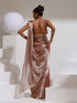 Peach Silver Pearl Silky Organza Saree with Diamond Lace and Self Blouse Fabric