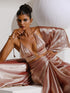 Peach Silver Pearl Silky Organza Saree with Diamond Lace and Self Blouse Fabric