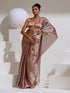 Peach Silver Pearl Silky Organza Saree with Diamond Lace and Self Blouse Fabric