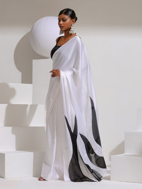 I choose Black and White satin saree