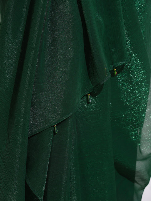 Grass is Greener Chiffon Shimmer Saree with Beads and Blouse Fabric