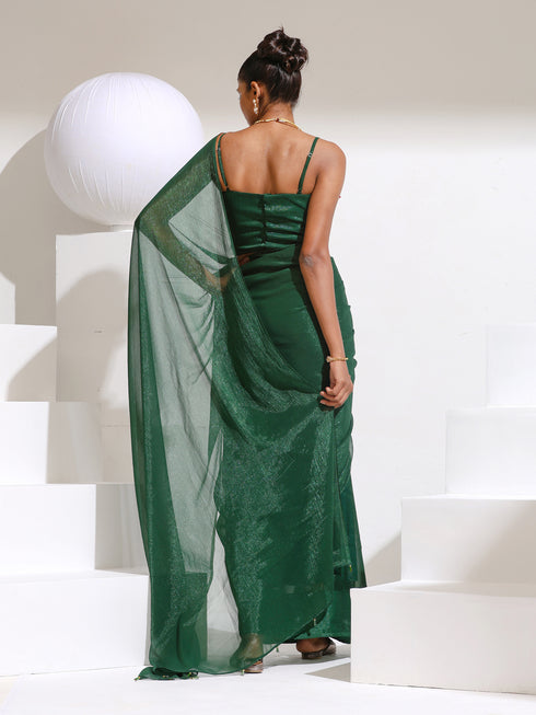 Grass is Greener Chiffon Shimmer Saree with Beads and Blouse Fabric