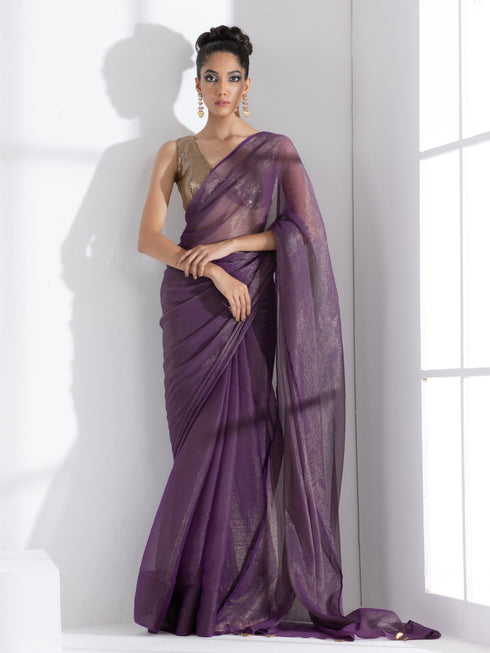 Purple Passion Shimmer Chiffon Saree with Bronze Pendants