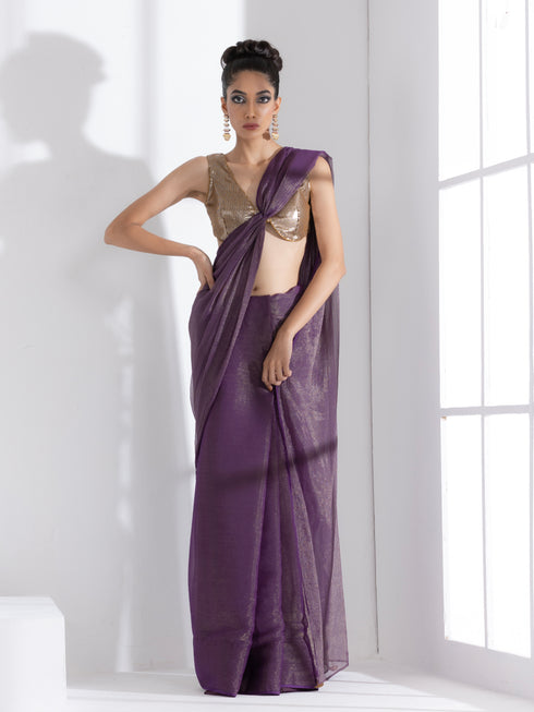 Purple Passion Shimmer Chiffon Saree with Bronze Pendants
