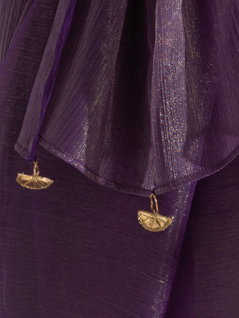 Purple Passion Shimmer Chiffon Saree with Bronze Pendants
