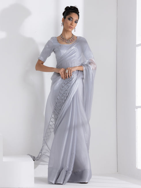 Infinite Ice Silver Chiffon Saree
