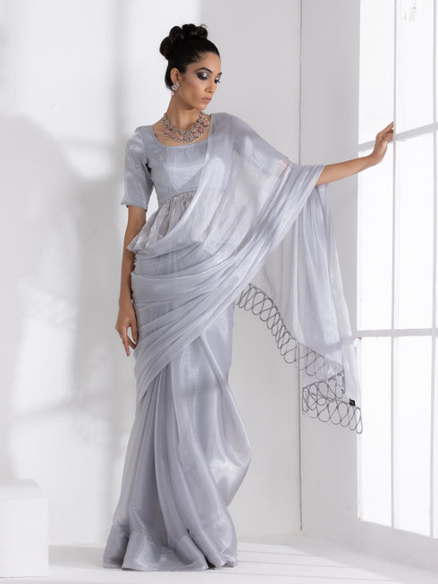 Infinite Ice Silver Chiffon Saree