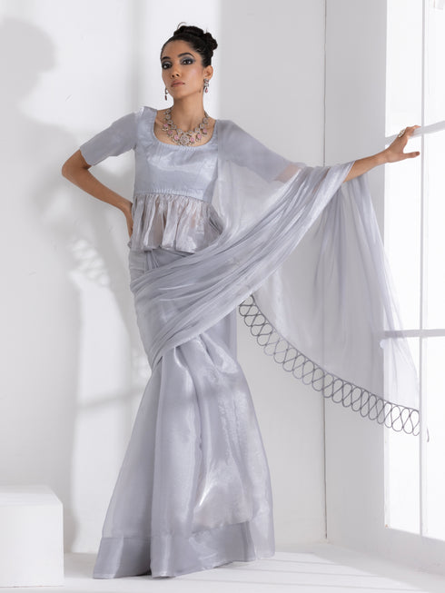 Infinite Ice Silver Chiffon Saree