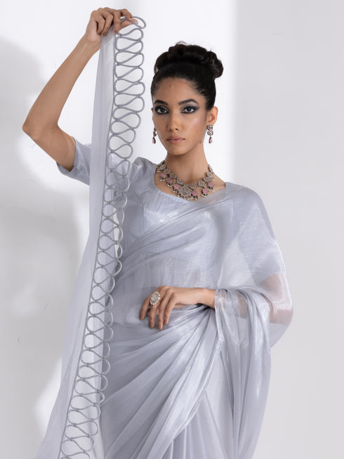 Infinite Ice Silver Chiffon Saree