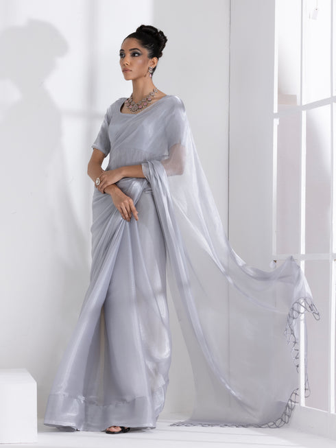 Infinite Ice Silver Chiffon Saree