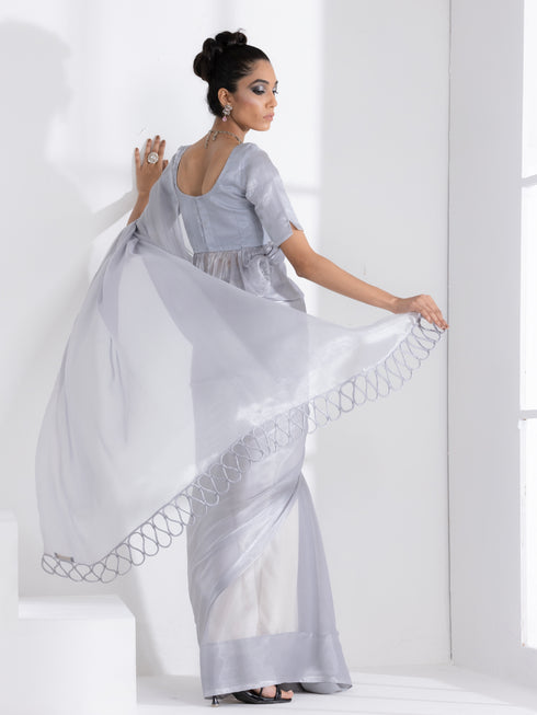 Infinite Ice Silver Chiffon Saree