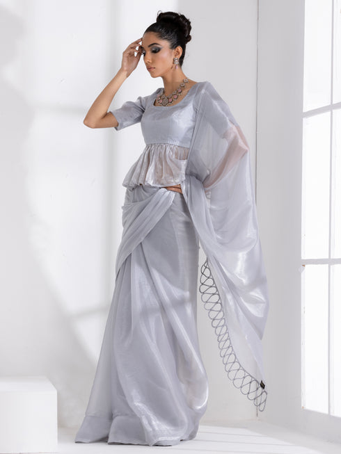 Infinite Ice Silver Chiffon Saree