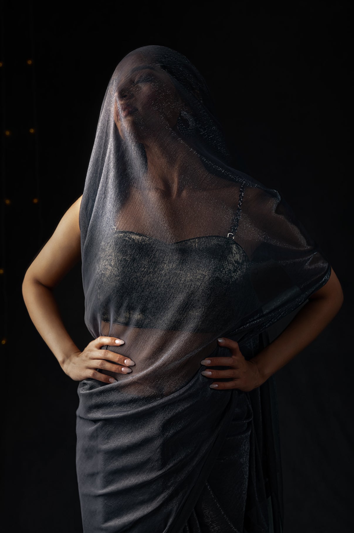Dual shade grey shimmer silver chiffon saree — view 7