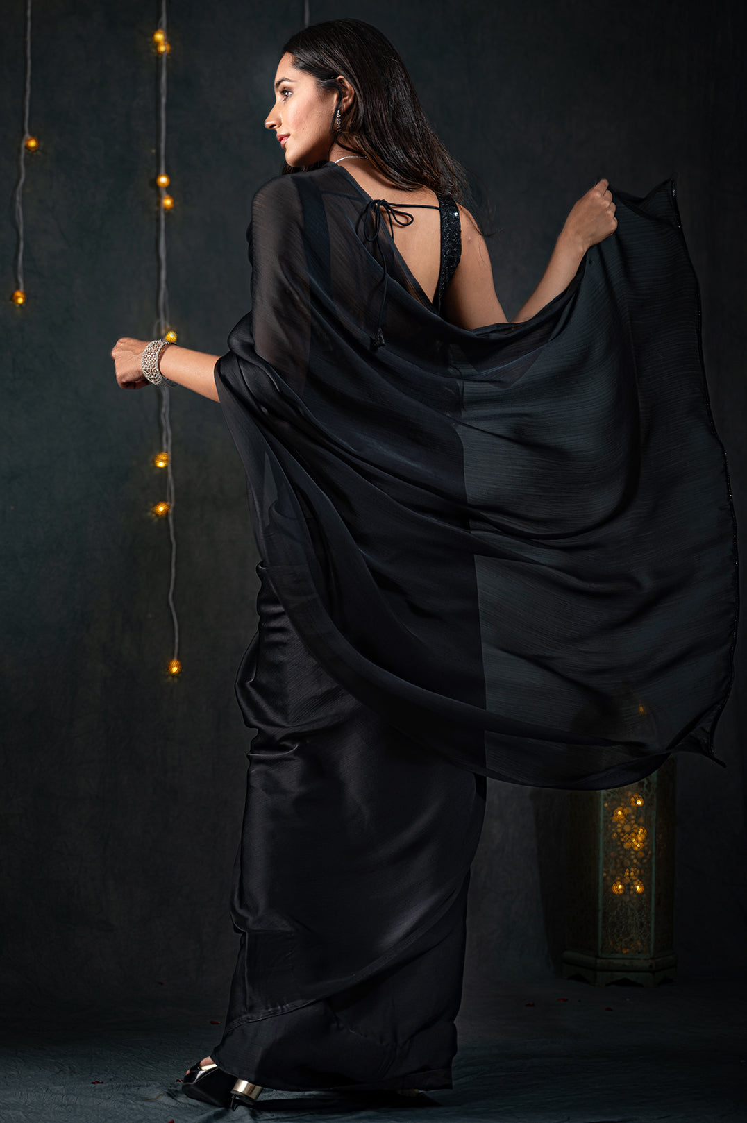 Black Chiffon Saree with Embroidered Blouse Fabric