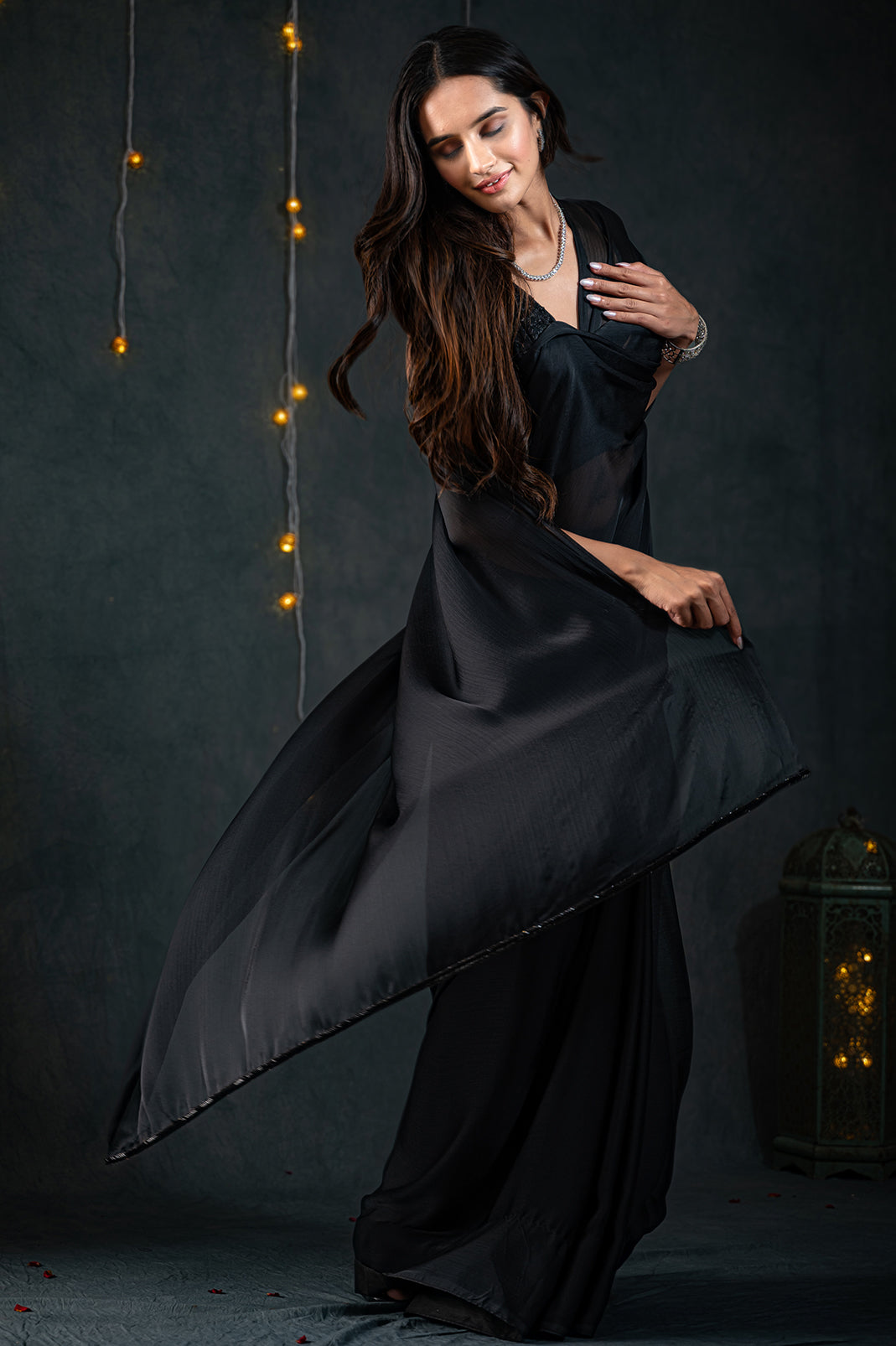 Black Chiffon Saree with Embroidered Blouse Fabric