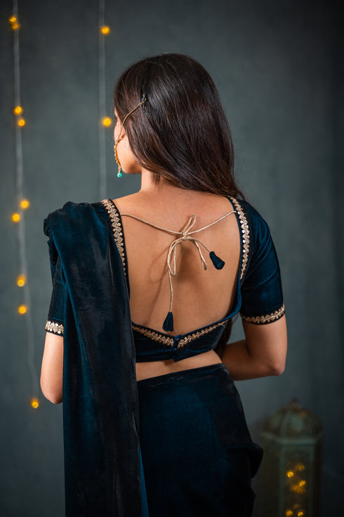 Velvet Peacock Feather Saree