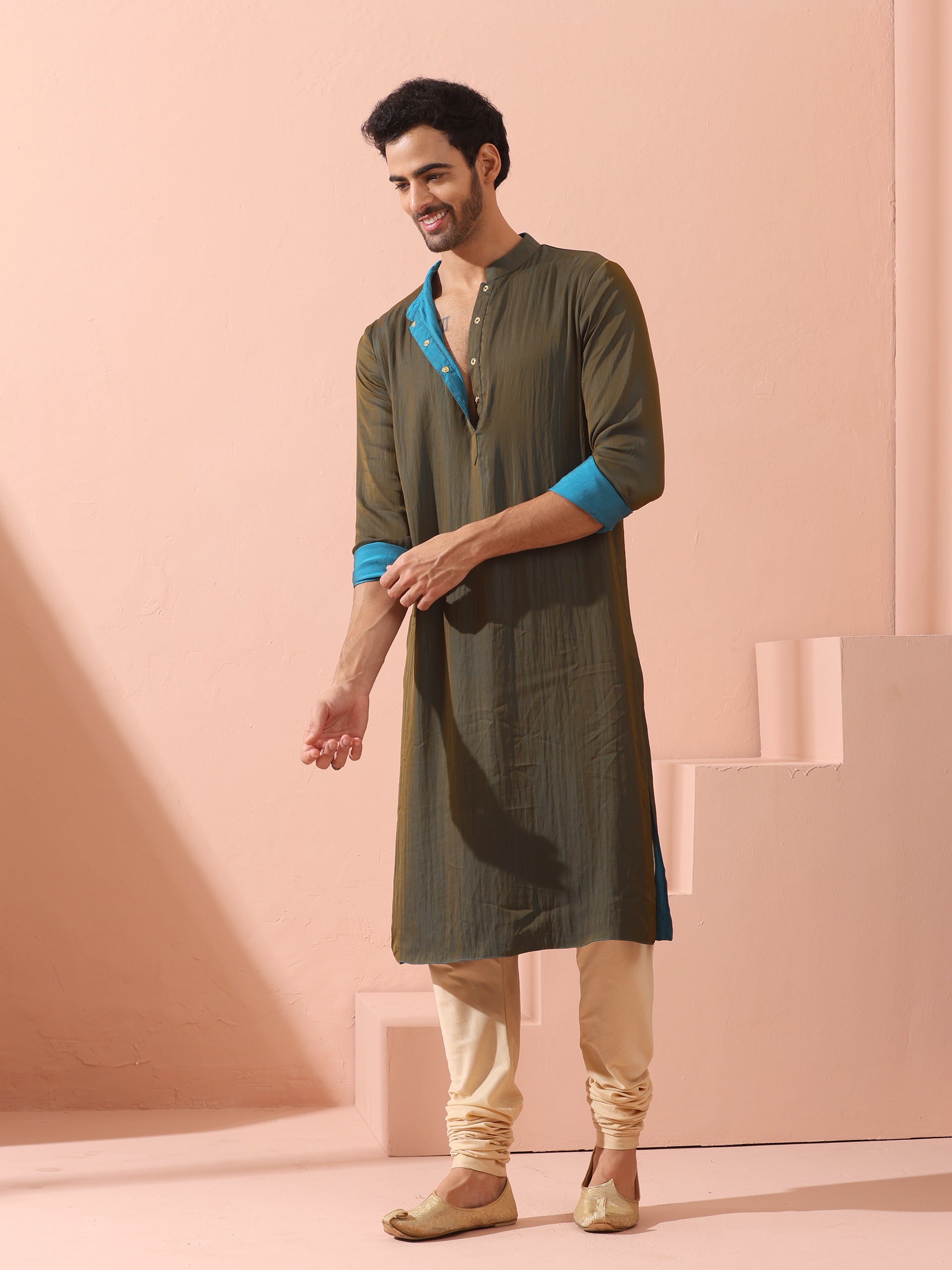 Reversable Grandeur Blue and Grey Kurta with Snaps