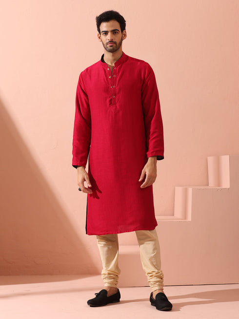 Reversable Yule Green and Red Kurta With Snaps