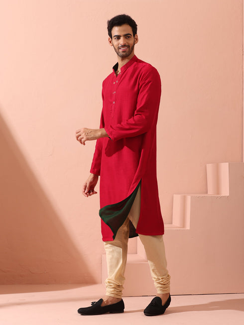 Reversable Yule Green and Red Kurta With Snaps