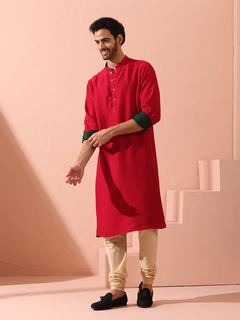 Reversable Yule Green and Red Kurta With Snaps