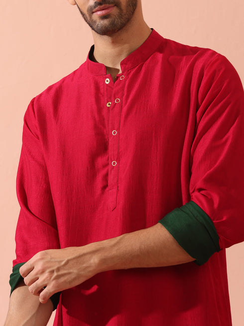 Reversable Yule Green and Red Kurta With Snaps
