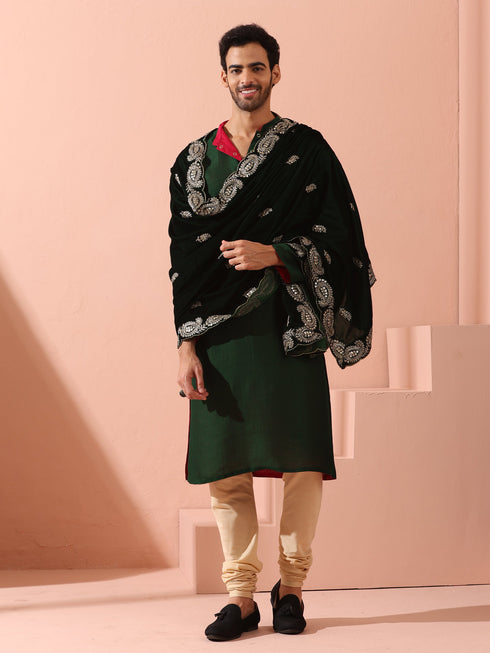 Reversable Yule Green and Red Kurta With Snaps