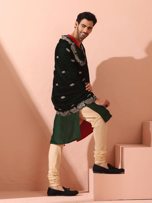 Reversable Yule Green and Red Kurta With Snaps