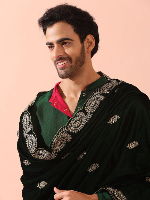 Reversable Yule Green and Red Kurta With Snaps