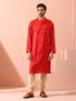 Creed Red Satin Kurta with Gold Buttons