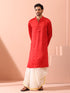 Creed Red Satin Kurta with Gold Buttons