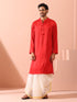 Creed Red Satin Kurta with Gold Buttons