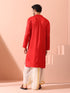 Creed Red Satin Kurta with Gold Buttons