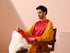 Creed Red Satin Kurta with Gold Buttons