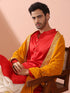 Creed Red Satin Kurta with Gold Buttons