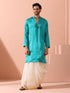 Splash Blue Satin Kurta with Gold Buttons