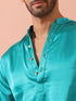 Splash Blue Satin Kurta with Gold Buttons