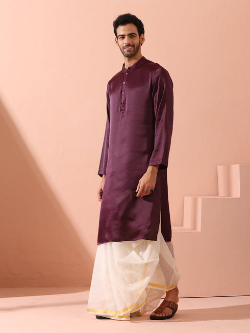 Regal Wine Satin with Gold Buttons