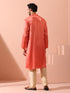 Rose Orange Satin Kurta with Gold Buttons