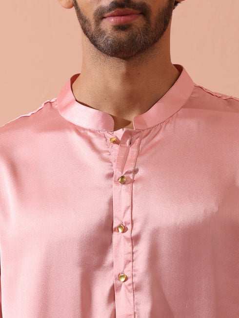 Blush Satin Kurta with Gold Buttons